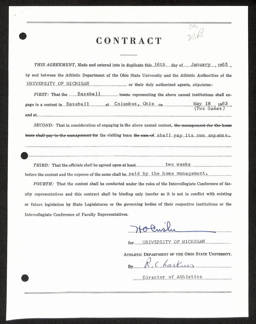 Fritz Crisler Signed Michigan Football Coach Contract PSA Authenticated: Fritz Crisler Signed Michigan Football Coach Contract PSA Authenticated This is an original contract signed by Herbert Orin "Fritz" Crisler, the Hall of Fame head coach of the University of Michigan f