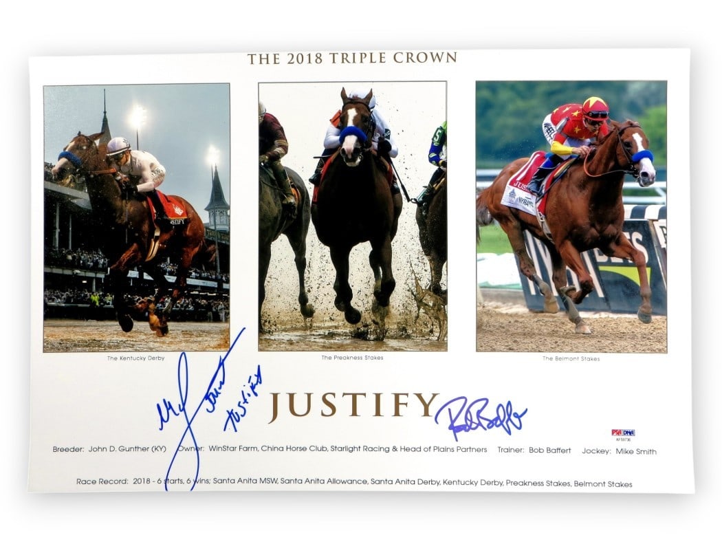 Mike Smith Bob Baffert Dual Signed 12x18 Photo PSA Authenticated 2018 Justify (1 of 3)