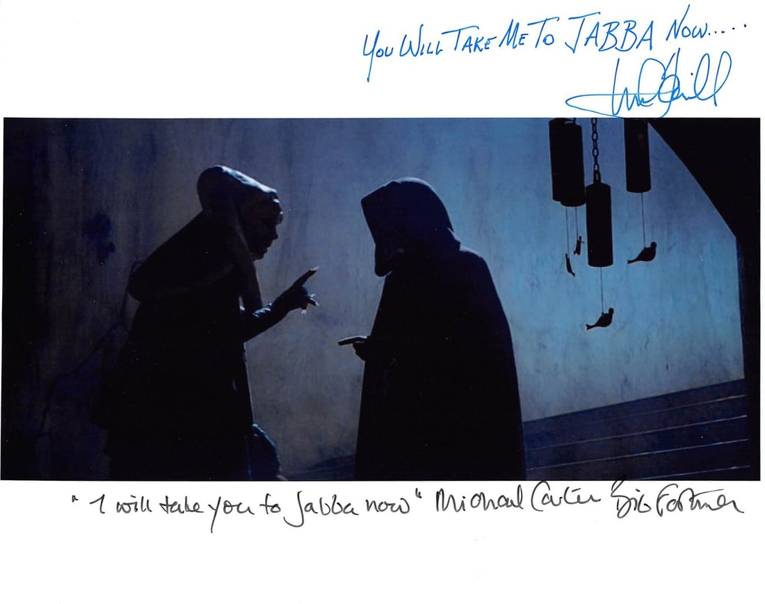 Mark Hamill & Michael Carter Signed 8x10 Star Wars Photo BAS COA: Mark Hamill & Michael Carter Signed 8x10 Star Wars Photo BAS COA This stunning autographed 8x10 photograph features Mark Hamill and Michael Carter from Star Wars: Return of the Jedi. The image is insc