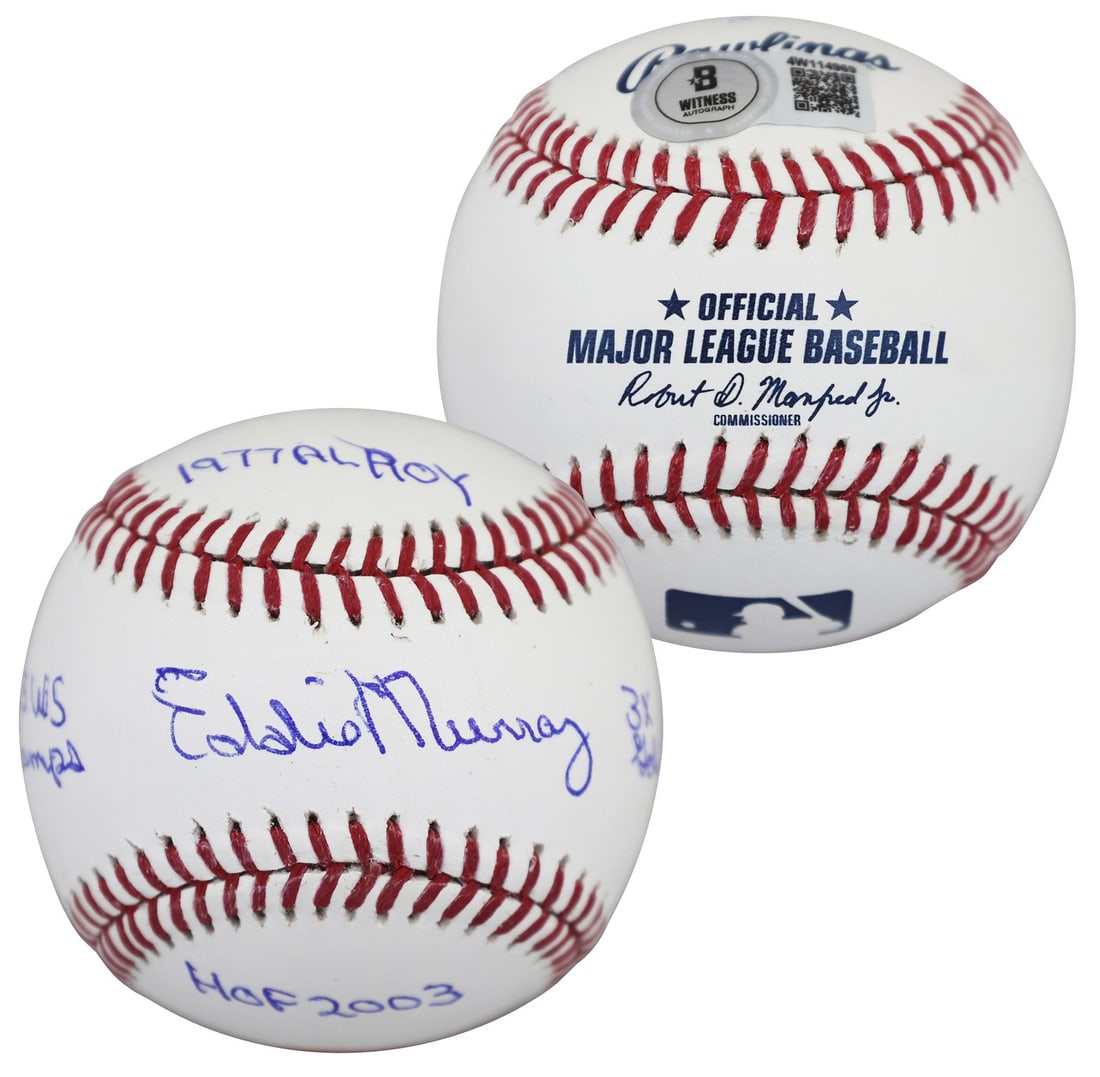 Eddie Murray Signed OML Baseball with Career Stats BAS Witnessed (1 of 7)