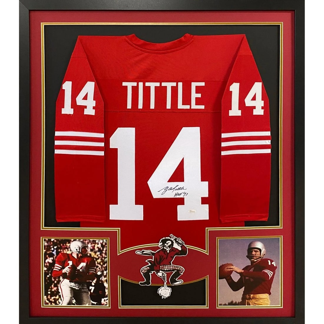 Y.A. Tittle Signed Framed Jersey San Francisco 49ers JSA Authenticated: Y.A. Tittle Signed Framed Jersey San Francisco 49ers JSA Authenticated Celebrate the legacy of Y.A. Tittle with this stunning framed jersey from the San Francisco 49ers. This autographed jersey is aut