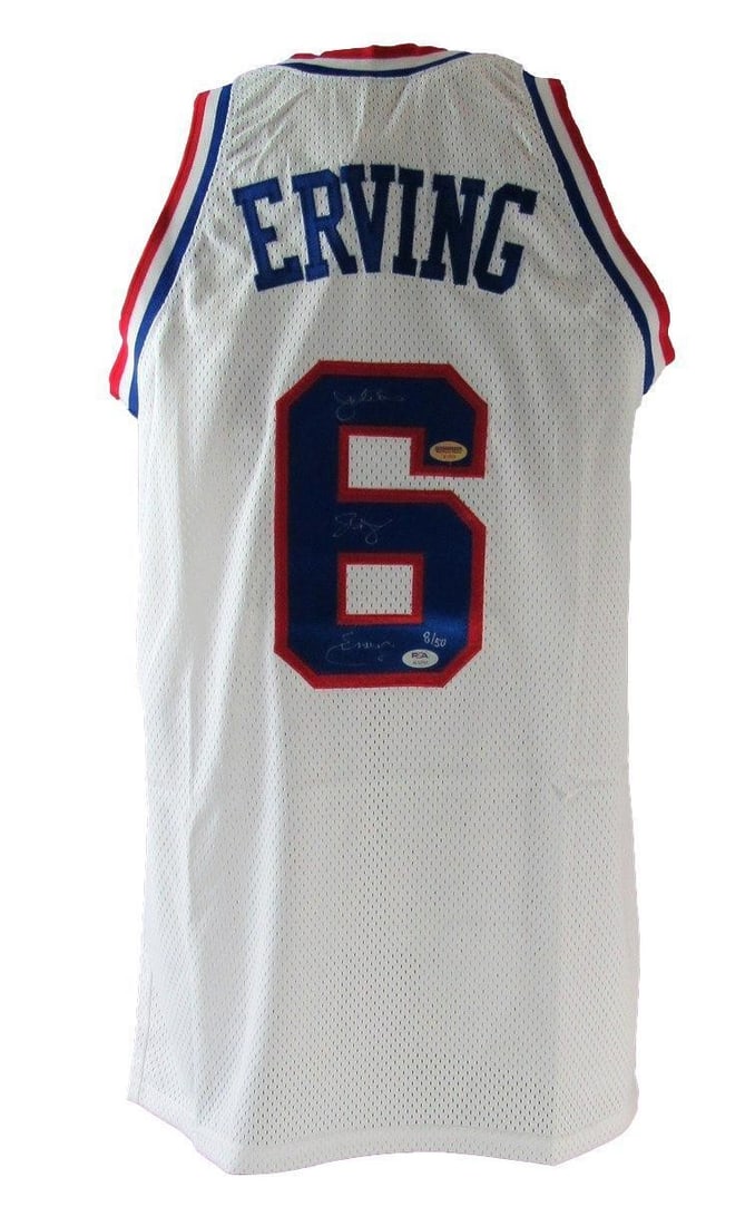 Julius Dr. J Erving Autographed White Jersey 76ers PSA: Julius Dr. J Erving Autographed White Jersey 76ers PSA Celebrate basketball history with this Julius "Dr. J" Erving Hall of Fame autographed white custom basketball jersey from the Philadelphia 76ers.