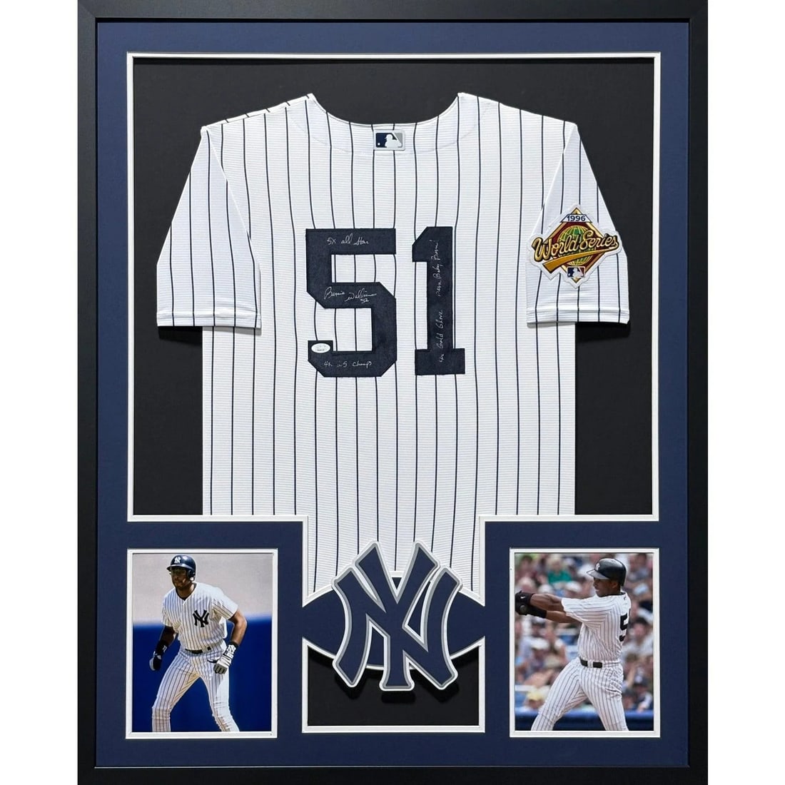 Framed Bernie Williams Autographed Yankees Jersey with JSA Authentication (1 of 2)