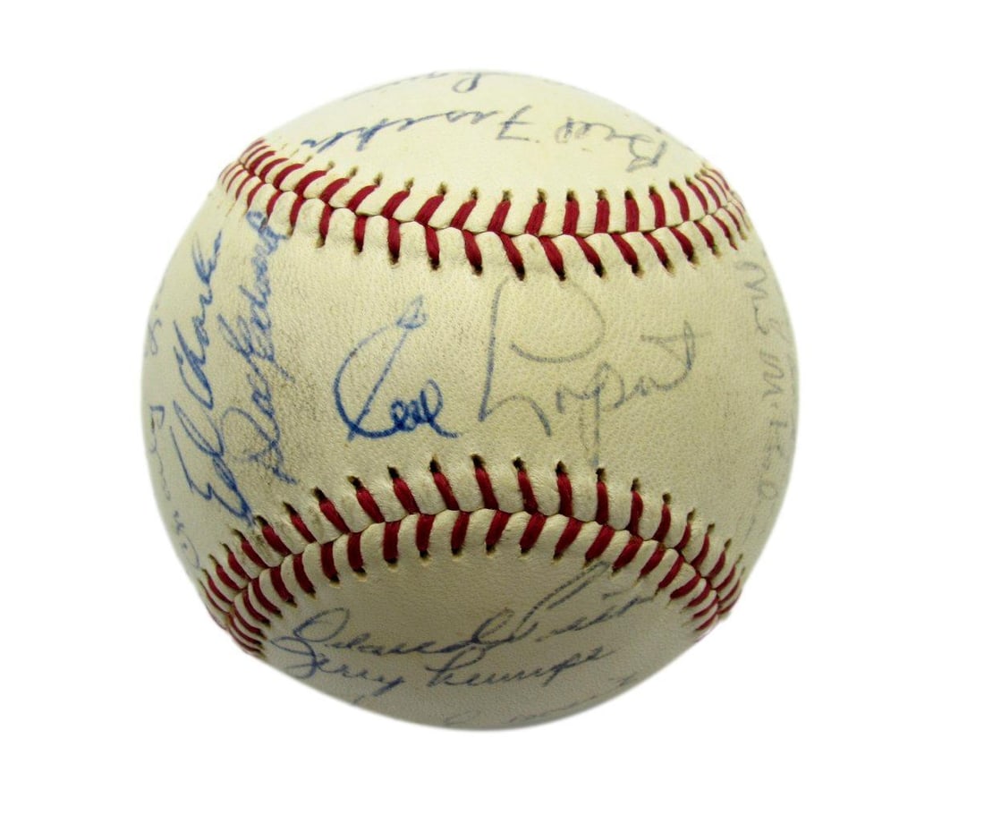 1963 Kansas City Athletics Team Signed Baseball 28 Autographs La Russa HOF: 1963 Kansas City Athletics Team Signed Baseball 28 Autographs La Russa HOF This is an original 1963 Kansas City Athletics Team Signed OAL Baseball featuring the signatures of 28 players, including Hal