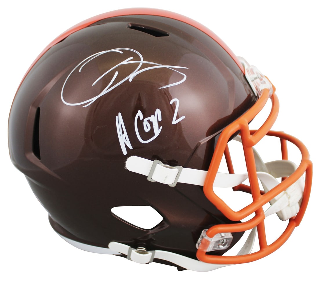 Cleveland Browns Riddell Speed Replica Helmet signed by Beckham and Cooper BAS (1 of 3)