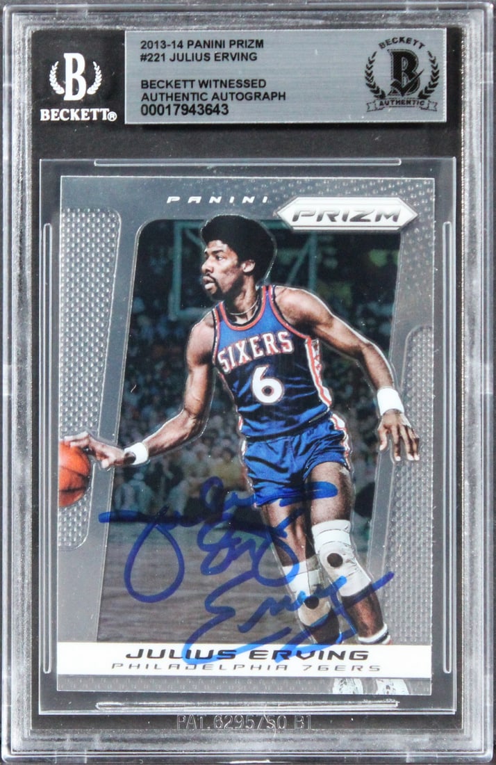 Julius Erving Signed 2013 Panini Prizm #221 Card Beckett Authenticated: Julius Erving Signed 2013 Panini Prizm #221 Card Beckett Authenticated This authentic 2013 Panini Prizm #221 card has been personally signed by Julius Erving, the legendary player from the Philadelphi