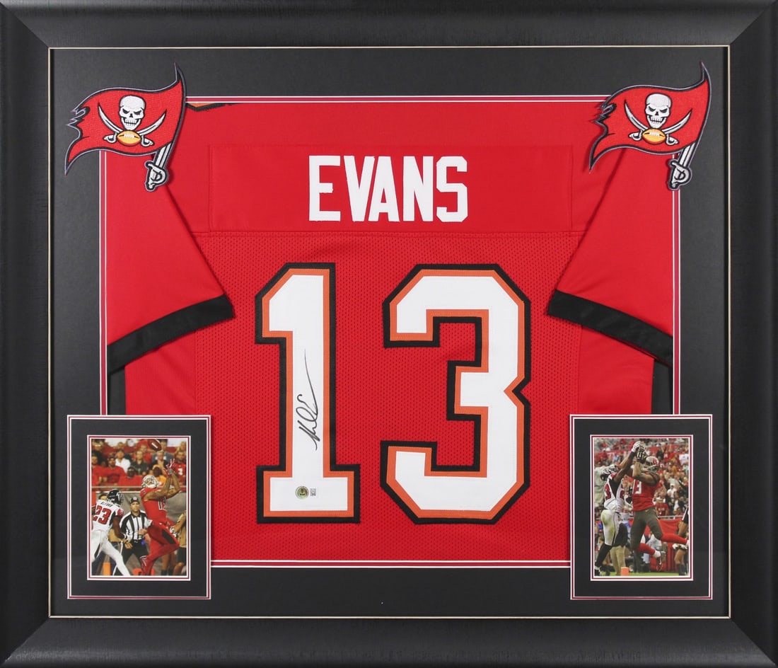 Mike Evans Signed Red Pro Style Jersey Framed BAS Authenticated 32x37 (1 of 2)