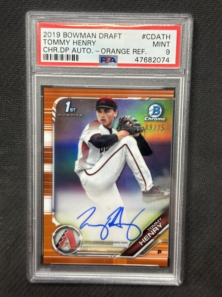 PSA 10 Tommy Henry 2019 Bowman Draft Orange Refractor Auto Card CDATH (1 of 2)