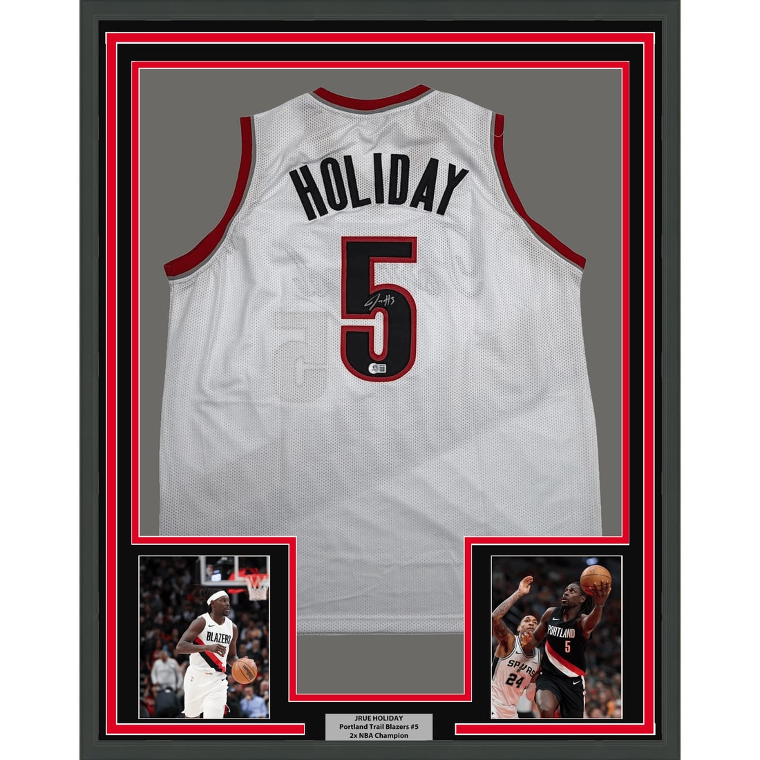 35x39 Framed Jrue Holiday Signed Portland Trail Blazers White Jersey Beckett COA (1 of 2)