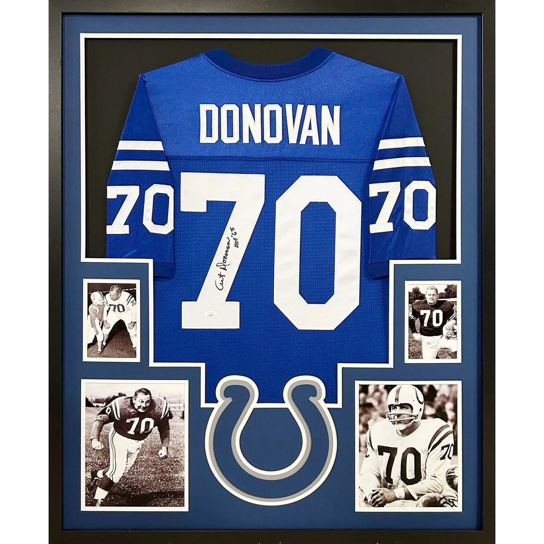Art Donovan Signed Baltimore Colts Framed Jersey JSA Authenticated: Art Donovan Signed Baltimore Colts Framed Jersey JSA Authenticated This framed jersey features the signature of Art Donovan, a legendary player from the Baltimore Colts. Authenticated by JSA, a leadin