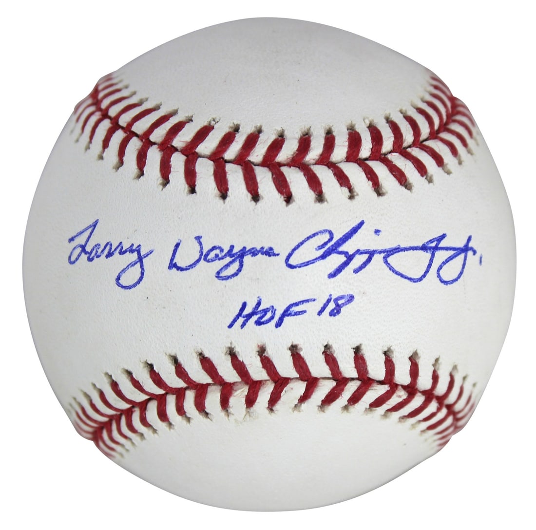 Larry Wayne Chipper Jones Jr Signed Baseball HOF 18 Beckett Authenticated: Larry Wayne Chipper Jones Jr Signed Baseball HOF 18 Beckett Authenticated This is an official Major League Baseball autographed by Larry Wayne Chipper Jones Jr. of the Atlanta Braves, featuring the "H