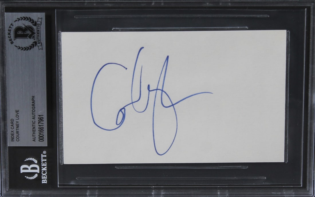 Courtney Love Hole Signed 3x5 Index Card Beckett Authenticated: Courtney Love Hole Signed 3x5 Index Card Beckett Authenticated This is an authentic autographed 3x5 index card personally signed by Courtney Love, the iconic frontwoman of the band Hole. The signature