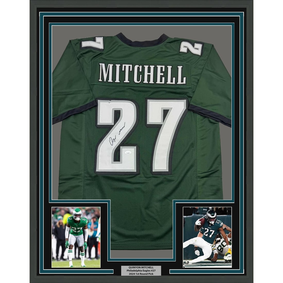 35x39 Framed Quinyon Mitchell Signed Eagles Green Jersey JSA (1 of 2)