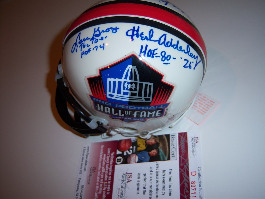 Signed NFL Mini Helmet Lou Groza Dante Lavelli Willie Wood Herb Adderley: Signed NFL Mini Helmet Lou Groza Dante Lavelli Willie Wood Herb Adderley This mini football helmet is personally signed by Lou Groza, Dante Lavelli, Willie Wood, and Herb Adderley. It is an original c