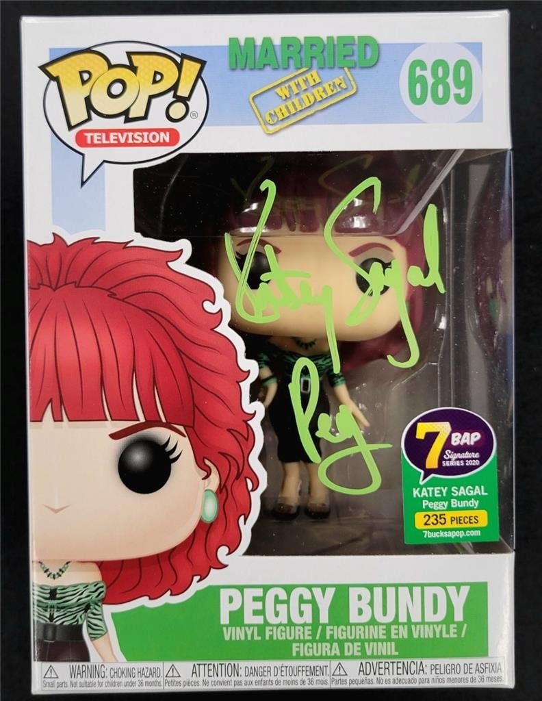 Katey Sagal Autographed Peg Bundy Funko Pop! 689 Limited Edition JSA Authenticated: Katey Sagal Autographed Peg Bundy Funko Pop! 689 Limited Edition JSA Authenticated This is a signed Funko Pop! figure of "Peg" Bundy from the iconic show Married With Children, featuring the autograph
