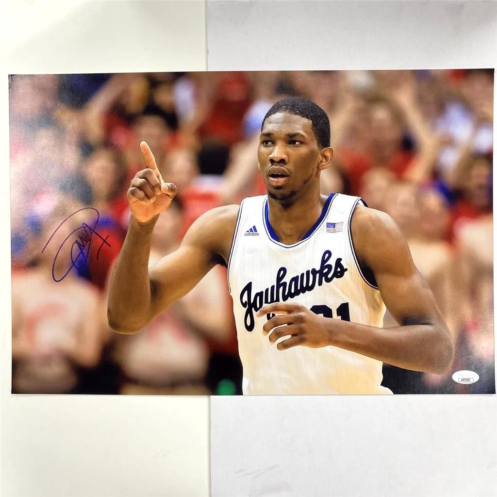 Kansas Jayhawks 12x18 Photo Autographed by Joel Embiid JSA Authenticated (1 of 3)
