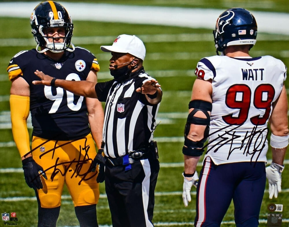 Beckett Hologram 16x20 Stare Photo Signed by JJ TJ Watt Steelers Texans: Beckett Hologram 16x20 Stare Photo Signed by JJ TJ Watt Steelers Texans Pre-owned 16x20 stare photo featuring J.J. Watt with Steelers and Texans references, autographed as stated in the title. Include