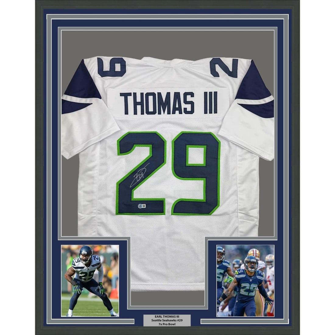 Seattle Seahawks Earl Thomas III Signed Framed White Jersey Beckett COA 35x39 (1 of 2)