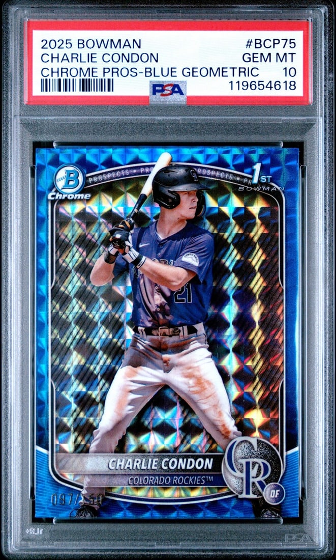 2025 Bowman Charlie Condon #BCP75 Blue Geo /150 RC PSA 10 Baseball Card (1 of 2)
