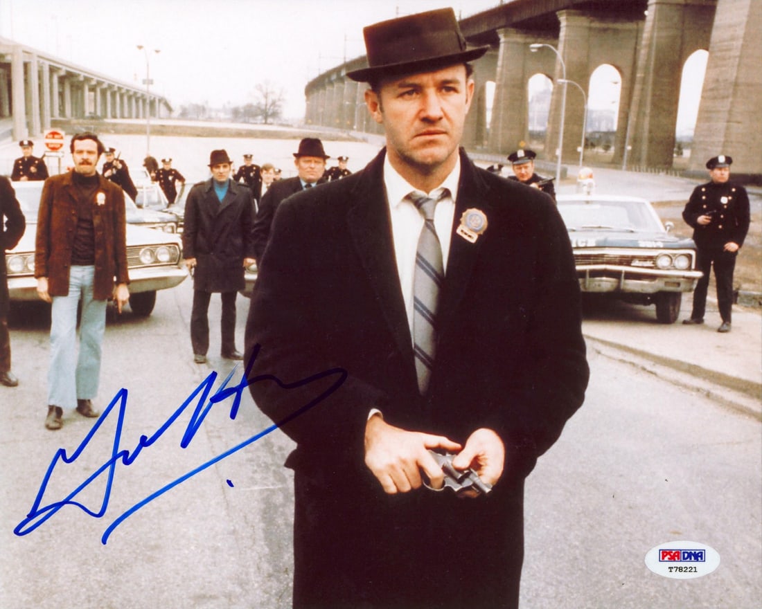 Gene Hackman Signed 8x10 Photograph PSA DNA Certified The French Connection: Gene Hackman Signed 8x10 Photograph PSA DNA Certified The French Connection This is an authentic 8x10 inch horizontal photograph from The French Connection, personally signed by Gene Hackman. The auto