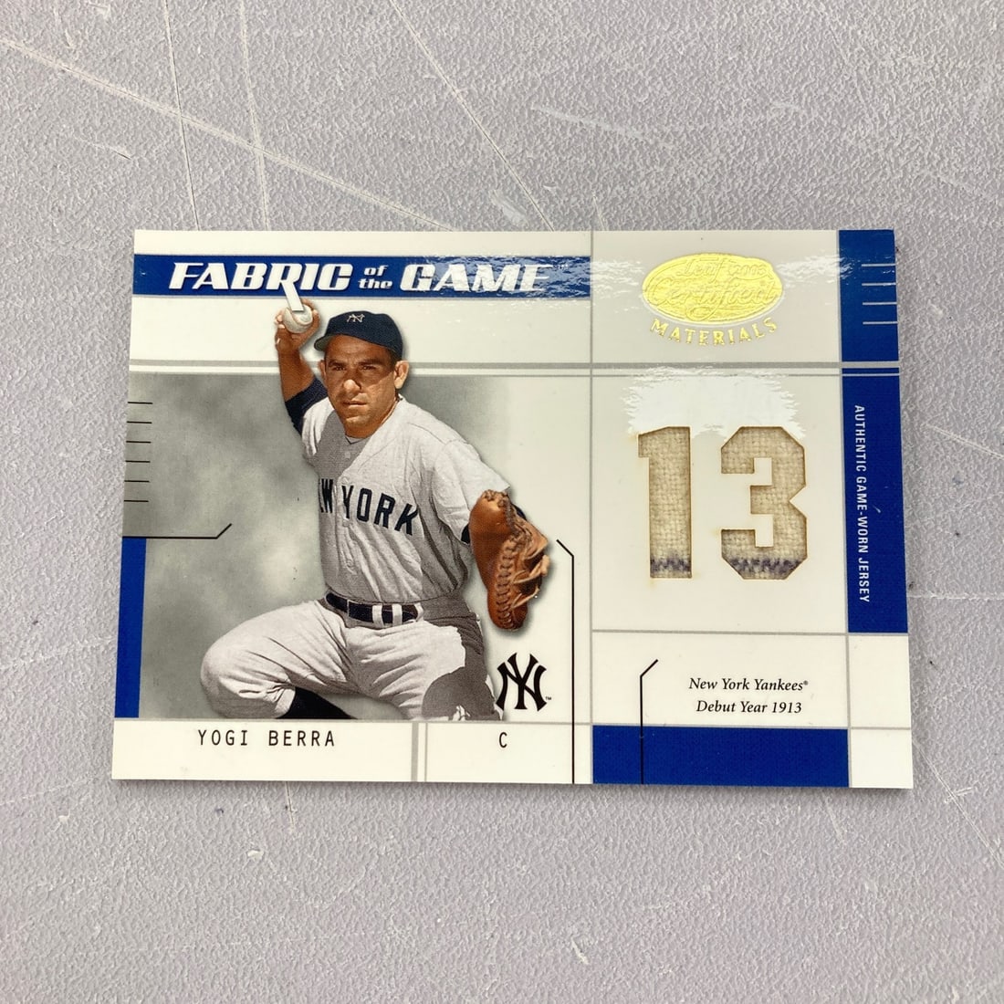 Yogi Berra Game Jersey Card 2003 Leaf Certified Materials Serial Numbered 4 of 13 (1 of 3)