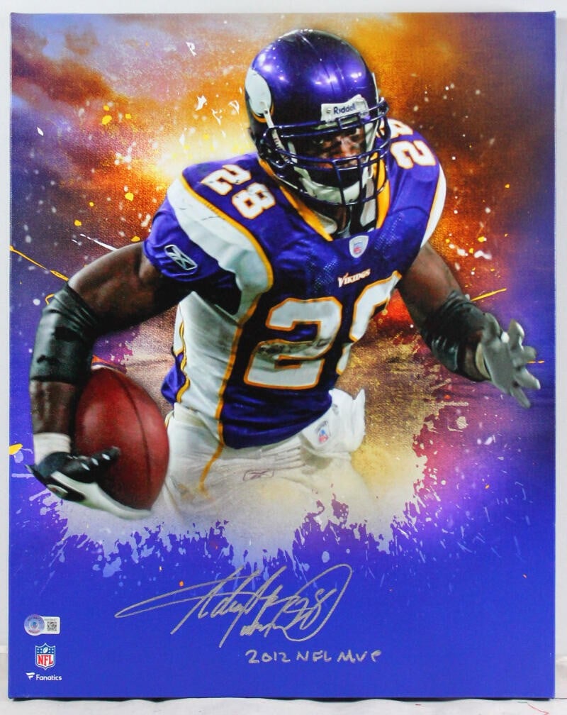 Framed 16x20 Adrian Peterson Signed Vikings Canvas Beckett BAS: Framed 16x20 Adrian Peterson Signed Vikings Canvas Beckett BAS Framed 16x20 stretched canvas featuring Adrian Peterson, associated with the Minnesota Vikings and football. The item is described as an 