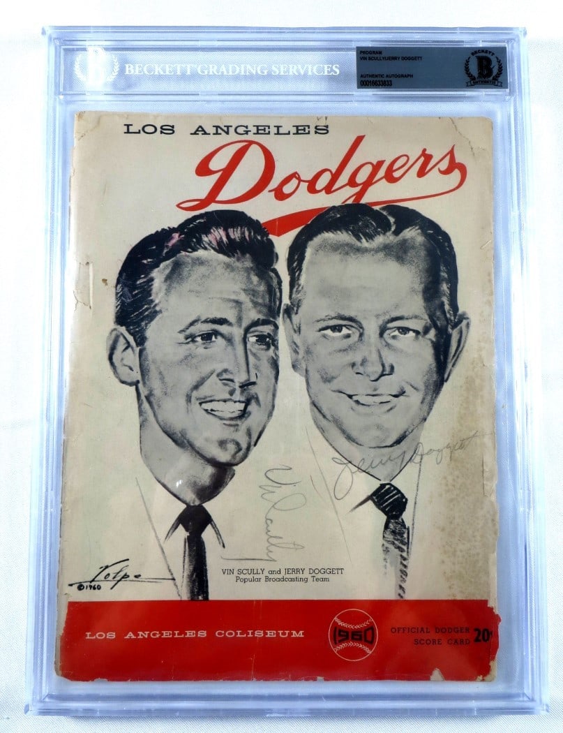 1960 Dodgers Program Signed by Vin Scully and Jerry Doggett BAS Encased (1 of 4)