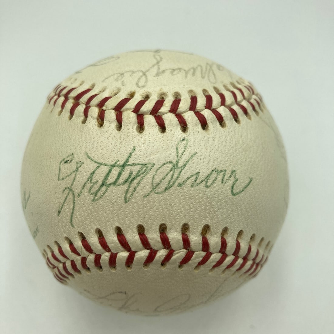 JSA 21 HOFer Signed Reach Official American League Baseball: JSA 21 HOFer Signed Reach Official American League Baseball Original Reach Official American League Cronin baseball signed by multiple Hall of Famers and baseball legends. Names listed include Joe DiM