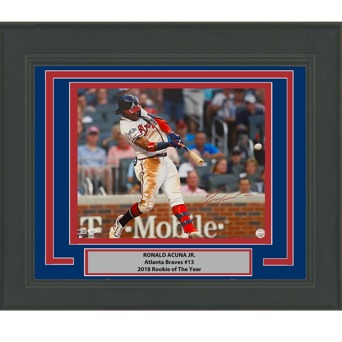 Framed Signed Ronald Acuna Jr. 16x20 Photo JSA Beckett GM: Framed Signed Ronald Acuna Jr. 16x20 Photo JSA Beckett GM This stunning framed 16x20 photo features the autographed signature of Ronald Acuna Jr., a star player for the Atlanta Braves. The item is pro