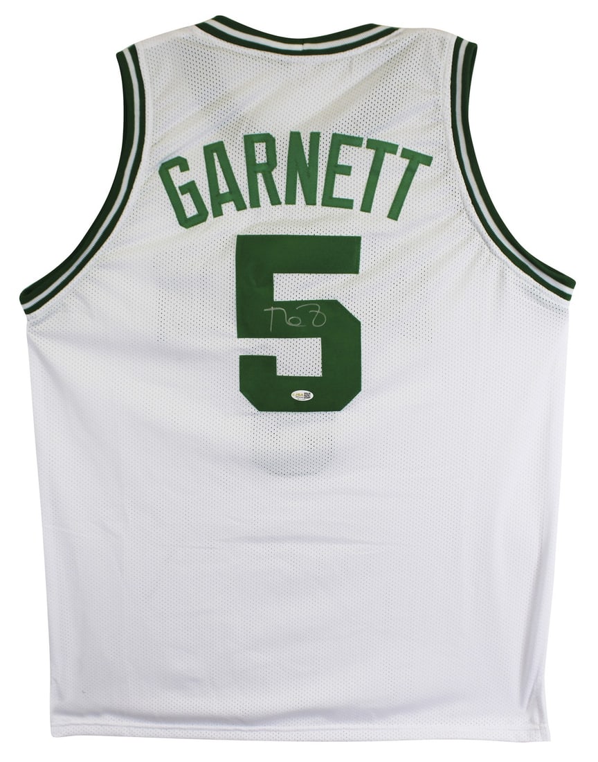 Boston Celtics White Pro Style Jersey Signed by Kevin Garnett JSA Witness: Boston Celtics White Pro Style Jersey Signed by Kevin Garnett JSA Witness Authentic white pro style jersey personally signed by Kevin Garnett of the Boston Celtics. This original autographed piece is 
