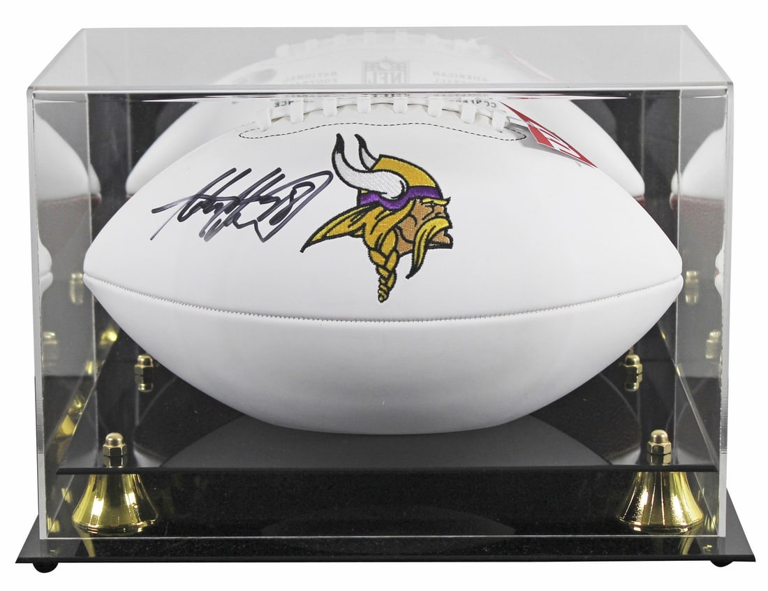 Adrian Peterson autographed Vikings logo football with display case Beckett witnessed (1 of 4)
