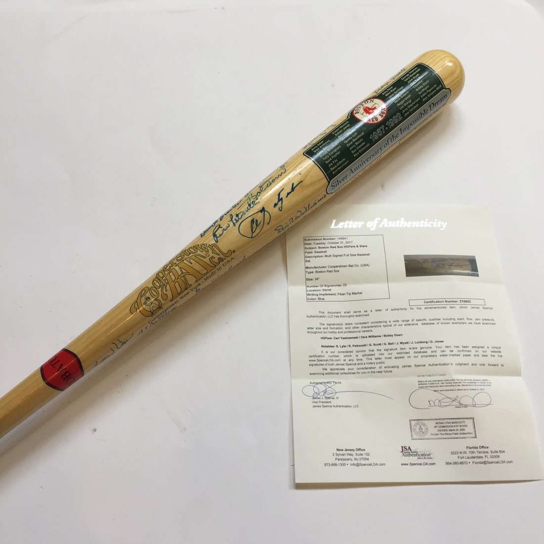 1967 Boston Red Sox Team Signed Bat with Carl Yastrzemski JSA COA: 1967 Boston Red Sox Team Signed Bat with Carl Yastrzemski JSA COA This original 1967 Boston Red Sox AL Champions team signed baseball bat features the legendary Carl Yastrzemski, a key player from the