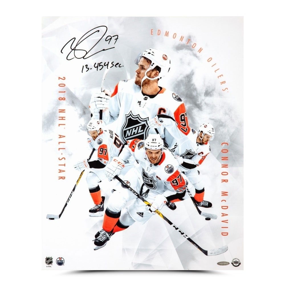 Connor McDavid Autographed 16x20 Photo All-Star Edmonton Oilers: Connor McDavid Autographed 16x20 Photo All-Star Edmonton Oilers Celebrate the talent of Connor McDavid with this stunning autographed 16X20 photo featuring his iconic "All-Star" inscription. A must-ha