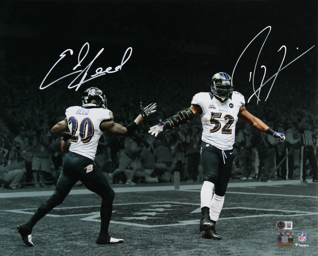 Ray Lewis Ed Reed Signed 16x20 Photo BAS Witnessed Baltimore Ravens: Ray Lewis Ed Reed Signed 16x20 Photo BAS Witnessed Baltimore Ravens This stunning horizontal 16x20 photo features the legendary Baltimore Ravens players Ray Lewis and Ed Reed, both of whom have person