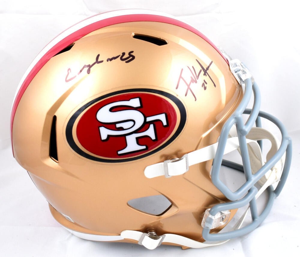 San Francisco 49ers Full Size Speed Helmet Signed by Frank Gore Elijah Mitchell BAS (1 of 6)
