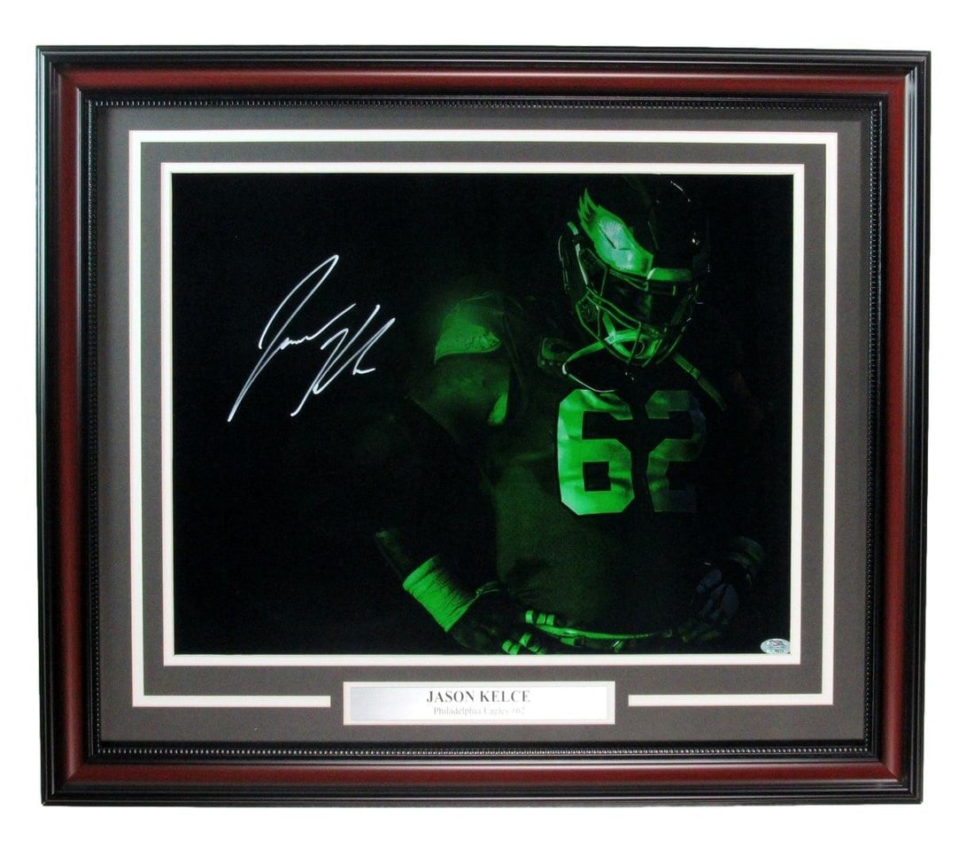 Jason Kelce Signed Framed 16x20 Photo Philadelphia Eagles PSA/DNA: Jason Kelce Signed Framed 16x20 Photo Philadelphia Eagles PSA/DNA This Jason Kelce signed 16x20 photo captures the essence of the Philadelphia Eagles in stunning detail. Professionally framed, the ove