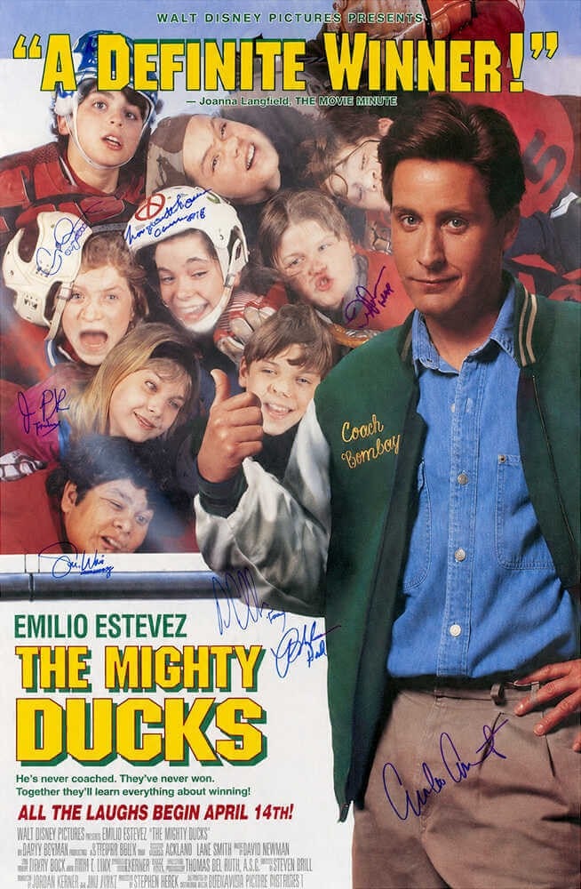 27x40 The Mighty Ducks movie poster signed by 8 cast members with COA (1 of 1)