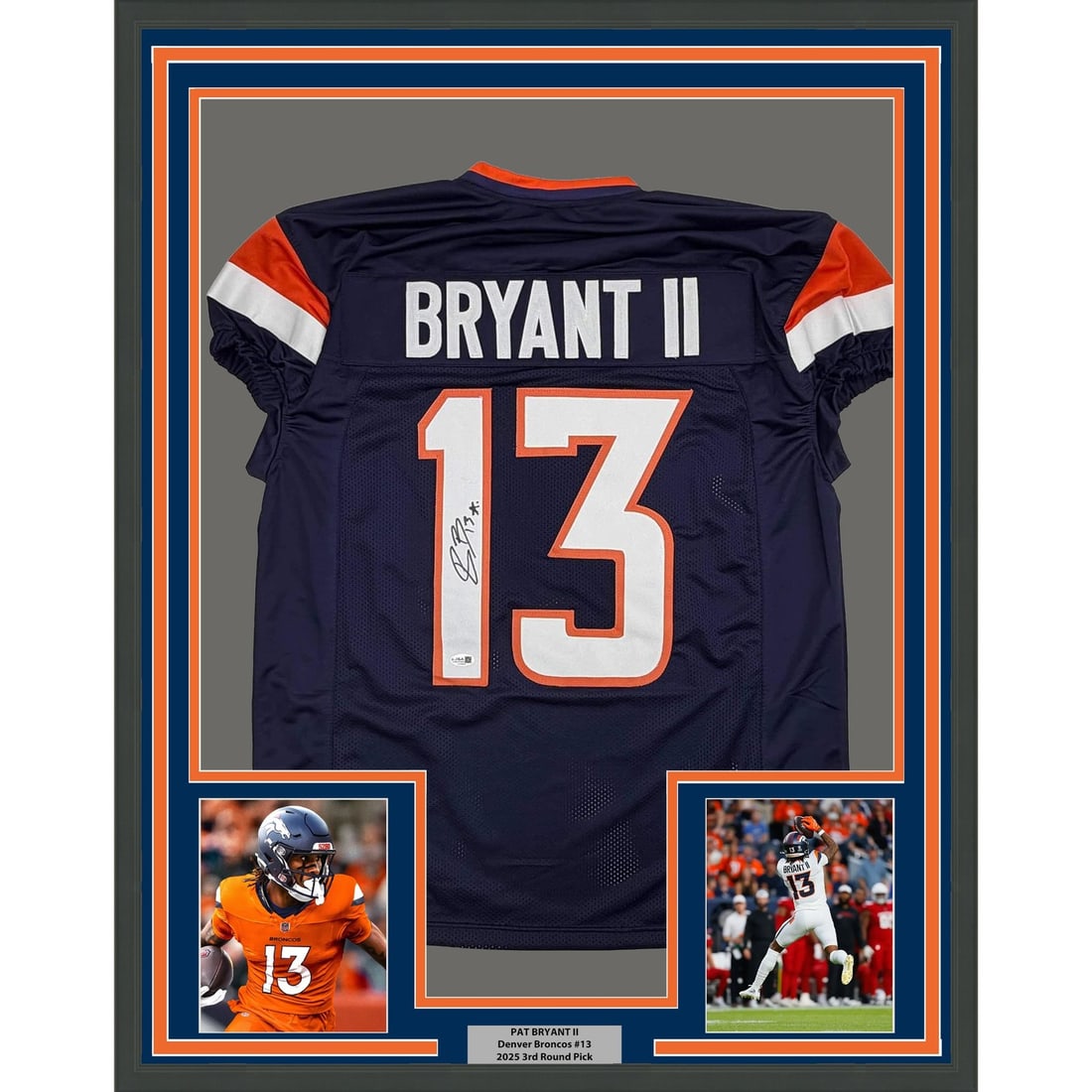 Pat Bryant Signed Framed Denver Broncos Blue Jersey 35x39 JSA: Pat Bryant Signed Framed Denver Broncos Blue Jersey 35x39 JSA Professionally framed and matted signed Denver Broncos Pro Cut jersey featuring Pat Bryant. This original autographed football display inc