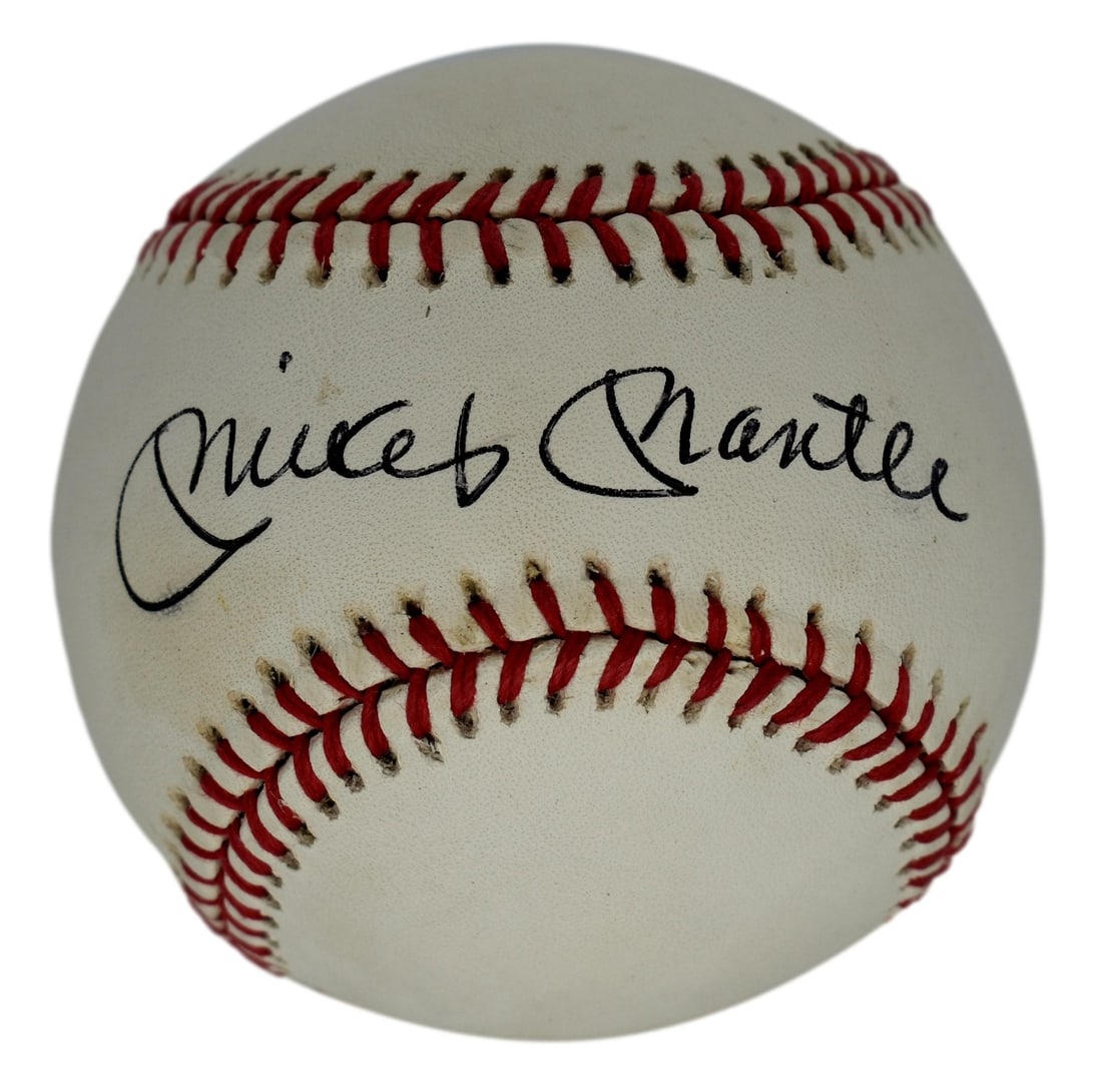 PSA DNA Mickey Mantle Yankees HOF autographed OAL baseball: PSA DNA Mickey Mantle Yankees HOF autographed OAL baseball Original Mickey Mantle Hall of Fame New York Yankees single-signed OAL baseball. The autograph is authenticated by PSA/DNA and includes a ful