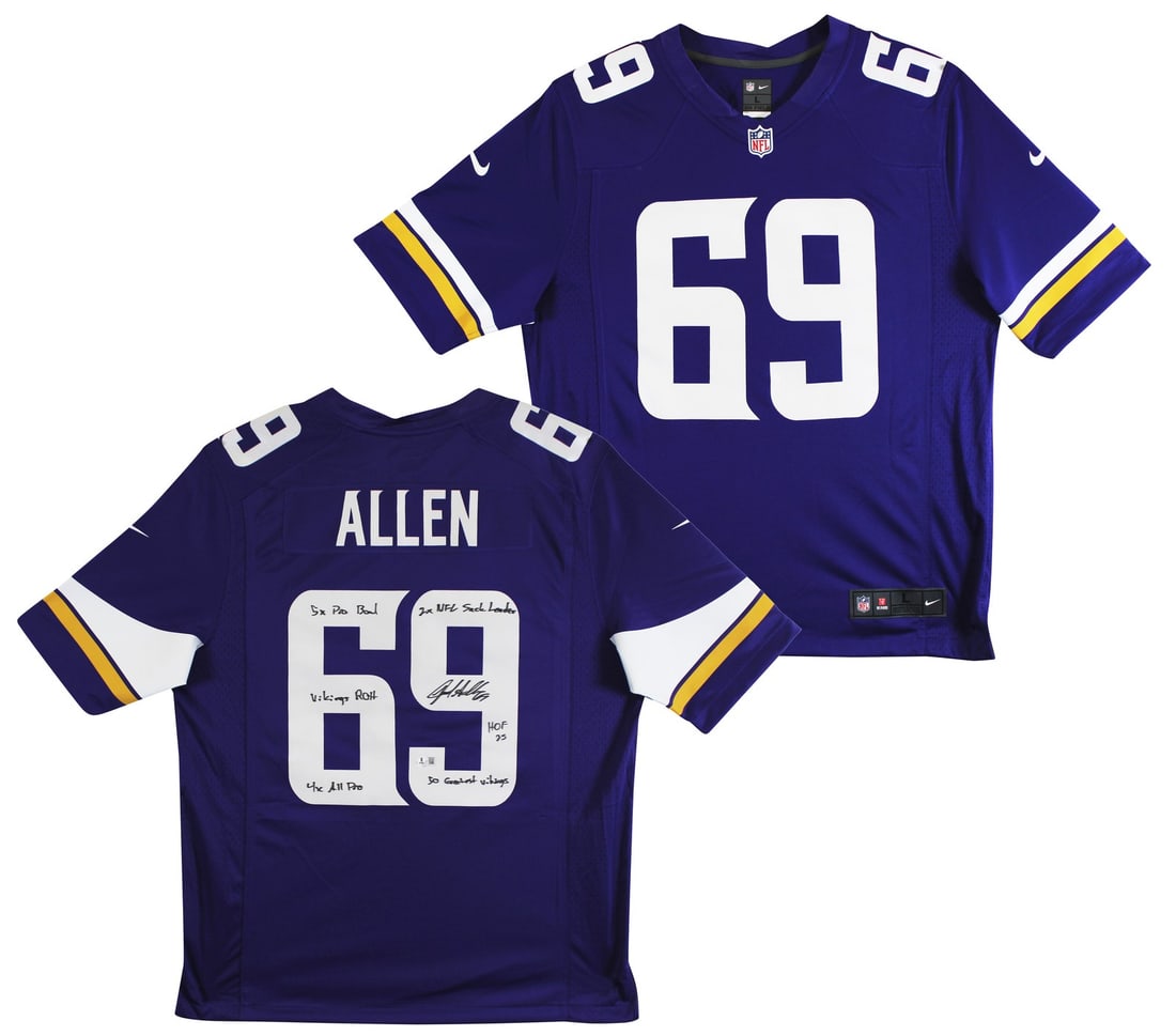 Jared Allen Signed Purple Nike Jersey With Six Inscriptions Beckett Witnessed (1 of 6)