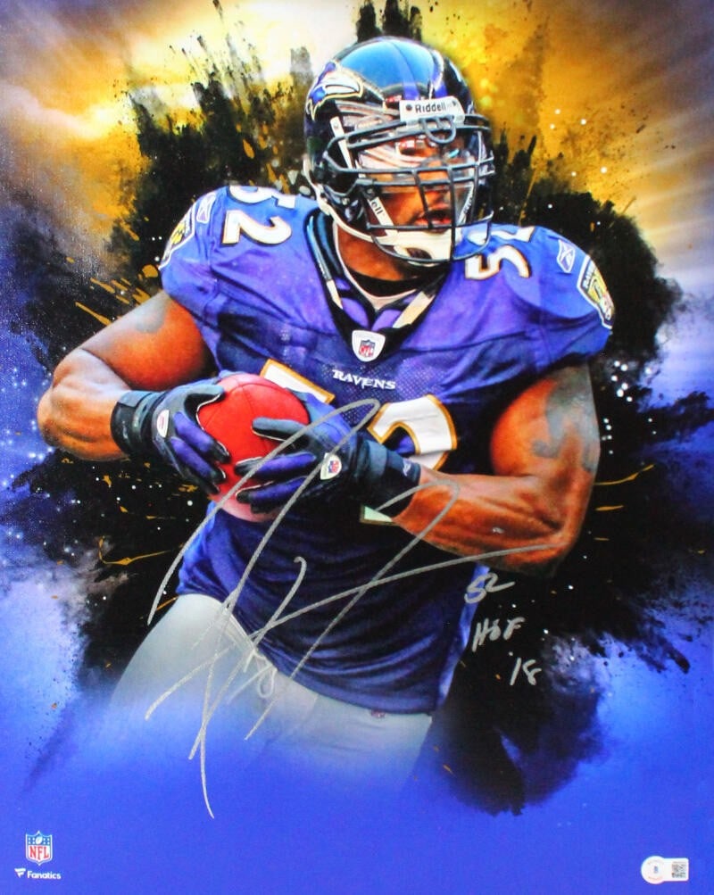 Framed 16x20 Ray Lewis Autographed Ravens Canvas BA W Holo (1 of 4)