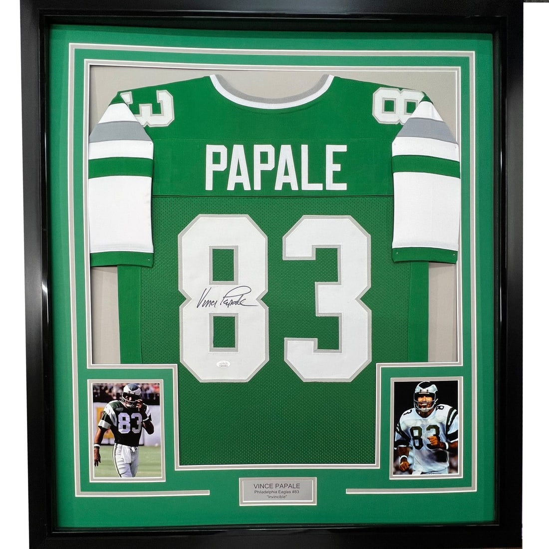 Vince Papale autographed framed Eagles green jersey with JSA 35x39 (1 of 2)