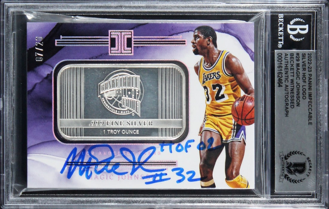 Magic Johnson Autographed 2022 Panini Impeccable Silver Card HOF 02 Inscription Beckett (1 of 2)