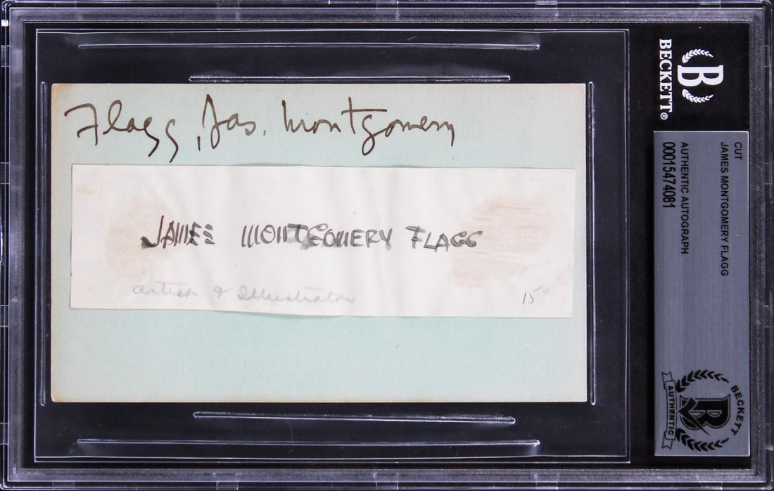 James Montgomery Flagg Signed Cut 1.35x4.75 Beckett Authenticated Slab (1 of 2)