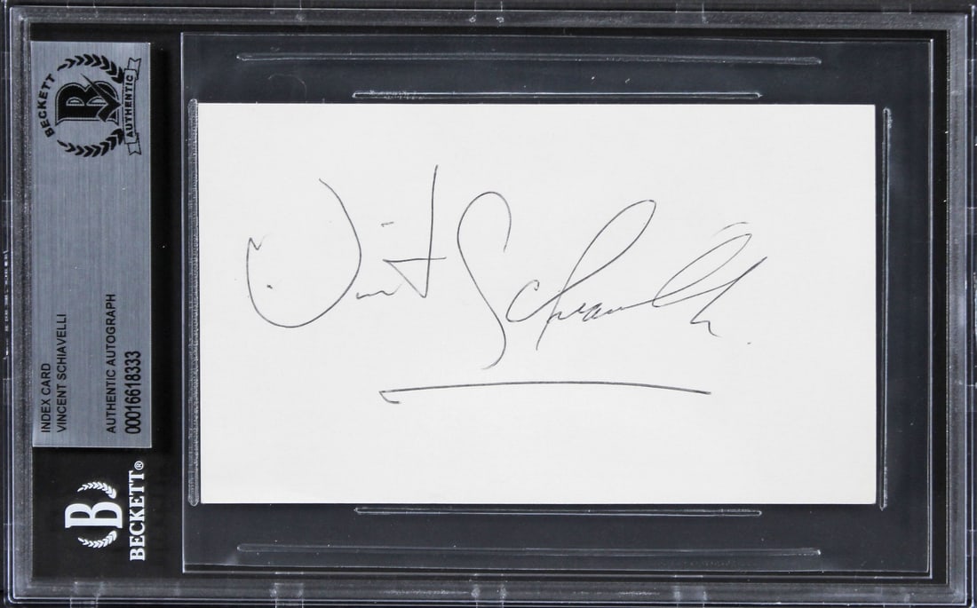 Vincent Schiavelli Signed 3x5 Index Card Beckett Authenticated Ghost Movie: Vincent Schiavelli Signed 3x5 Index Card Beckett Authenticated Ghost Movie This 3x5 index card has been personally signed by Vincent Schiavelli, known for his role in 'Ghost.' The autograph has been a