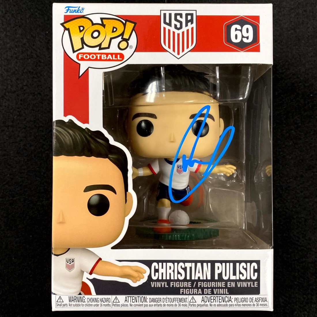 Autographed Christian Pulisic Funko Pop BAS authenticated USA soccer collectible: Autographed Christian Pulisic Funko Pop BAS authenticated USA soccer collectible This is a Funko Pop! collectible featuring Christian Pulisic, signed by the player. The autograph has been authenticate
