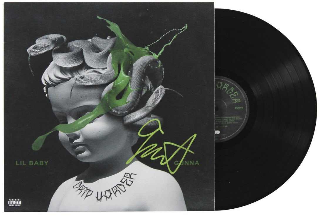 Gunna signed Drip Harder record cover with vinyl BAS BN06557: Gunna signed Drip Harder record cover with vinyl BAS BN06557 Autographed Drip Harder album cover with vinyl, personally signed by Gunna. The item is original and comes with Beckett Authentication Serv
