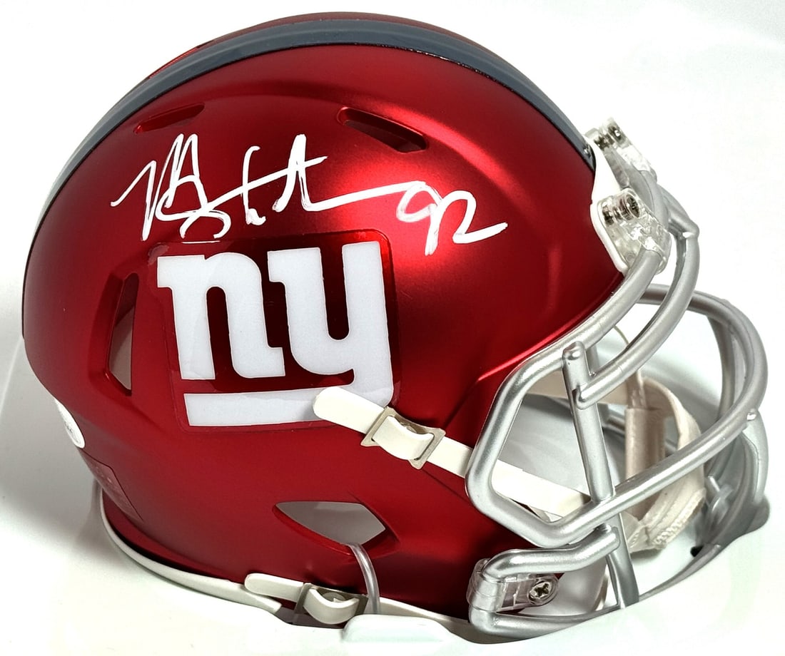 JSA White Michael Strahan Autographed Giants Blaze Speed Mini Helmet: JSA White Michael Strahan Autographed Giants Blaze Speed Mini Helmet Pre-owned Blaze Speed mini helmet signed by Michael Strahan. This Giants collectible is made in the United States and features the 