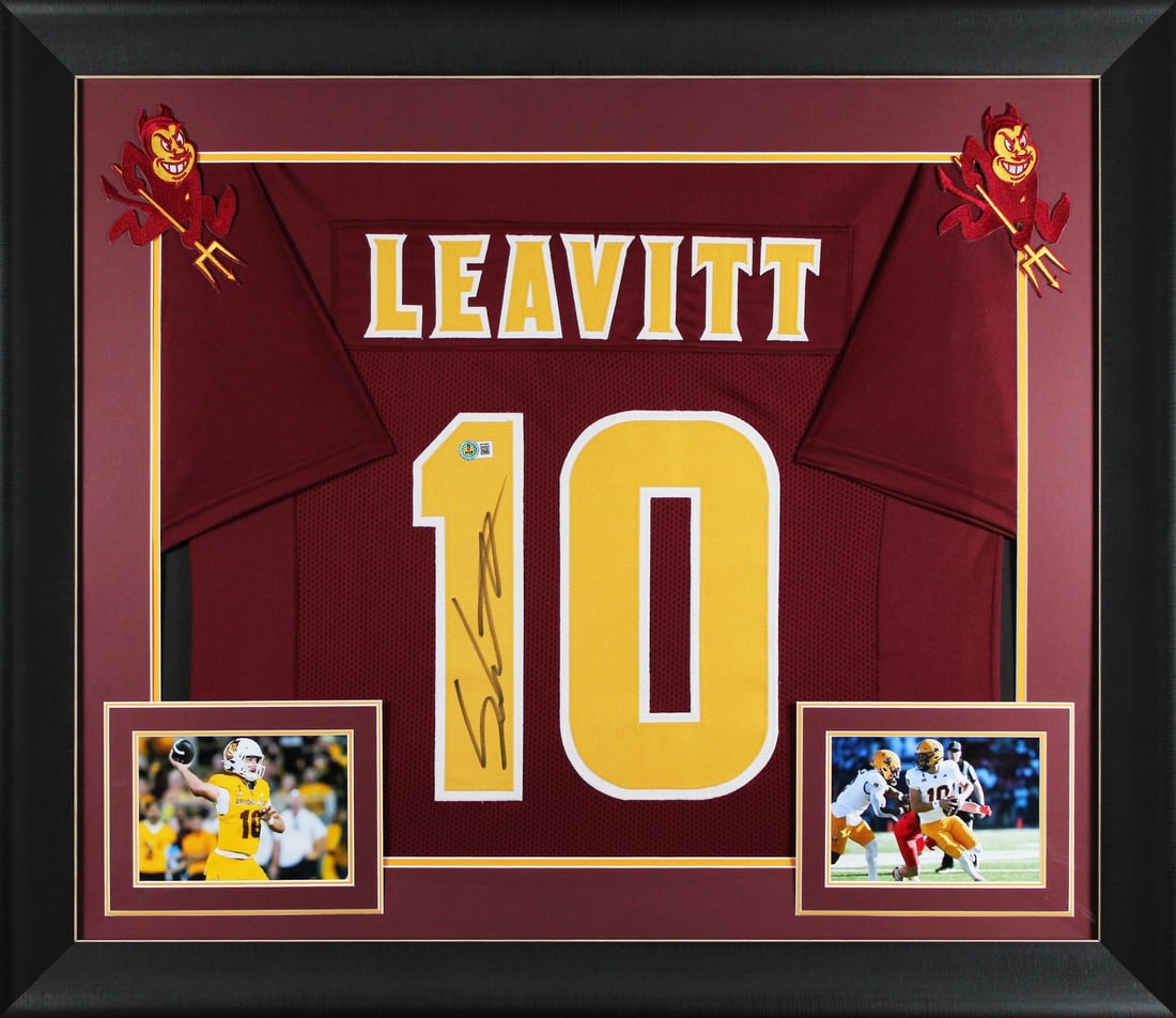 Framed Sam Leavitt Signed Arizona State Maroon Jersey Beckett Witnessed (1 of 3)