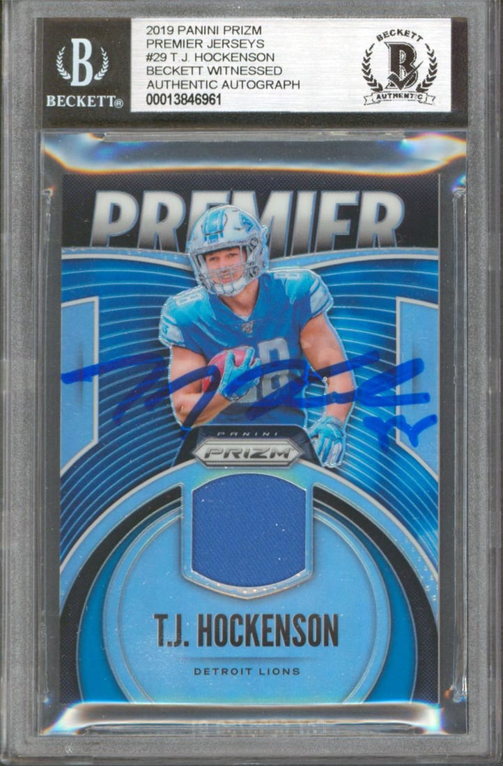 2019 Panini Prizm Premier Jerseys 29 Rookie Card T.J. Hockenson Beckett Authenticated (1 of 2)